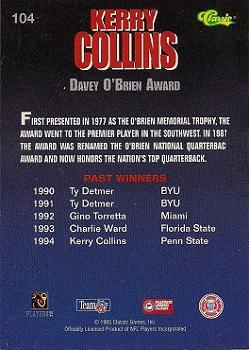 1995 Classic NFL Rookies #104 Kerry Collins Back