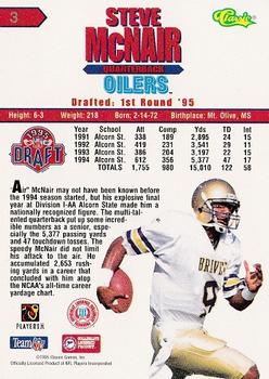 1995 Classic NFL Rookies #3 Steve McNair Back