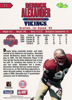 1995 Classic NFL Rookies #11 Derrick Alexander Back