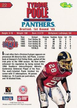 1995 Classic NFL Rookies #22 Tyrone Poole Back