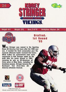 1995 Classic NFL Rookies #24 Korey Stringer Back