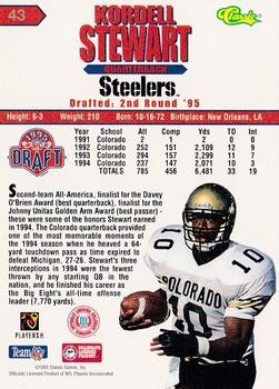 1995 Classic NFL Rookies #43 Kordell Stewart Back