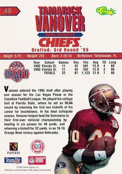 1995 Classic NFL Rookies #49 Tamarick Vanover Back