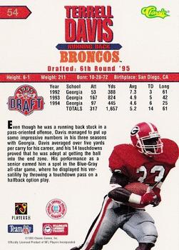 1995 Classic NFL Rookies #54 Terrell Davis Back