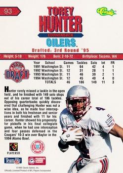 1995 Classic NFL Rookies #93 Torey Hunter Back
