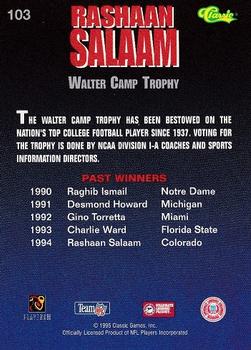 1995 Classic NFL Rookies #103 Rashaan Salaam Back