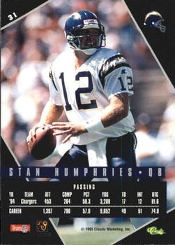 1995 Classic Images Limited Live #31 Stan Humphries Back