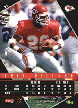 1995 Classic Images Limited Live #61 Greg Hill Back