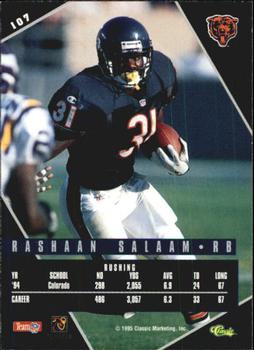 1995 Classic Images Limited Live #107 Rashaan Salaam Back