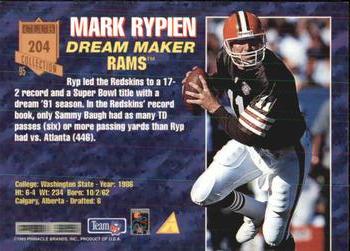 1995 Pinnacle Club Collection #204 Mark Rypien Back
