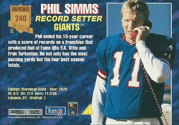 1995 Pinnacle Club Collection #240 Phil Simms Back