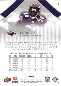 2008 Upper Deck Ultimate Collection #13 Ed Reed Back