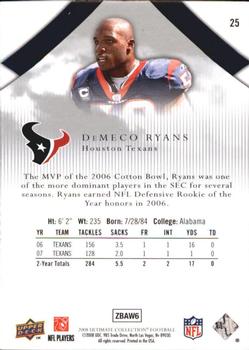 2008 Upper Deck Ultimate Collection #25 DeMeco Ryans Back