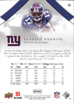 2008 Upper Deck Ultimate Collection #55 Plaxico Burress Back
