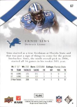 2008 Upper Deck Ultimate Collection #67 Ernie Sims Back