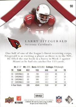 2008 Upper Deck Ultimate Collection #90 Larry Fitzgerald Back