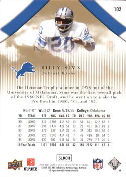 2008 Upper Deck Ultimate Collection #102 Billy Sims Back