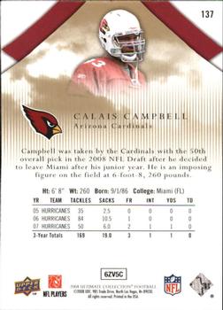 2008 Upper Deck Ultimate Collection #137 Calais Campbell Back