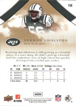 2008 Upper Deck Ultimate Collection #198 Vernon Gholston Back