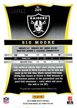 2013 Panini Select - Rookie Autographs #289 Sio Moore Back