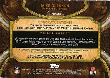 2013 Topps Triple Threads - Rookie Autograph Relics Sapphire #TTRAR-MGL Mike Glennon Back