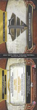 2013 Topps Triple Threads - Autographed Relic Pairs Booklet Gold #TTARP-GB A.J. Green / Giovani Bernard Back