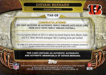 2013 Topps Triple Threads - Autographed Relics Gold #TTAR-GB Giovani Bernard Back
