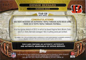 2013 Topps Triple Threads - Autographed Relics White Whale Printing Plates Cyan #TTAR-GB Giovani Bernard Back