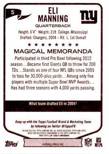 2013 Topps Magic - Mini #5 Eli Manning Back