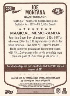 2013 Topps Magic - Mini Black Border #206 Joe Montana Back