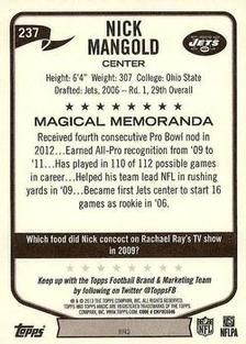 2013 Topps Magic - Mini Black Border #237 Nick Mangold Back