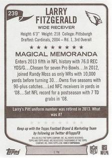 2013 Topps Magic - Mini Black Border #239 Larry Fitzgerald Back
