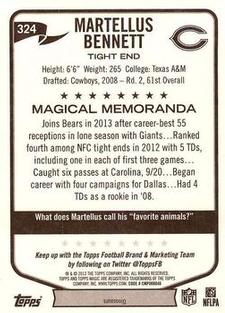 2013 Topps Magic - Mini Black Border #324 Martellus Bennett Back