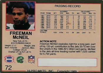 1989 Action Packed Prototypes #72 Freeman McNeil Back