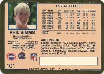 1989 Action Packed Prototypes #101 Phil Simms Back