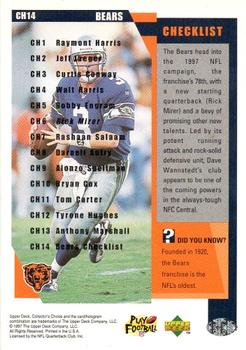 1997 Collector's Choice Chicago Bears #CH14 Checklist Back