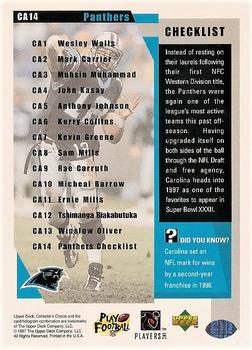 1997 Collector's Choice Carolina Panthers #CA14 Checklist Back