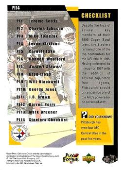 1997 Collector's Choice Pittsburgh Steelers #PI14 Checklist Back
