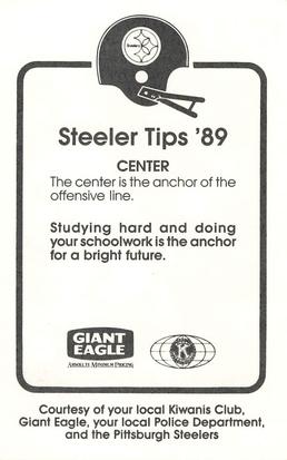 1989 Pittsburgh Steelers Kiwanis Giant Eagle Police #NNO Dermontti Dawson Back