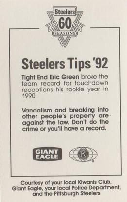 1992 Pittsburgh Steelers Kiwanis Giant Eagle Police #NNO Eric Green Back