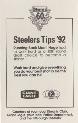 1992 Pittsburgh Steelers Kiwanis Giant Eagle Police #NNO Merril Hoge Back