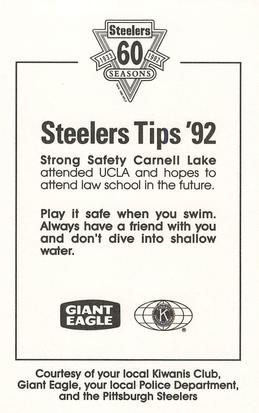 1992 Pittsburgh Steelers Kiwanis Giant Eagle Police #NNO Carnell Lake Back