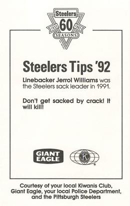 1992 Pittsburgh Steelers Kiwanis Giant Eagle Police #NNO Jerrol Williams Back