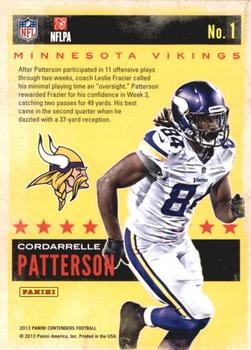 2013 Panini Contenders - Rookie of the Year Contenders #1 Cordarrelle Patterson Back