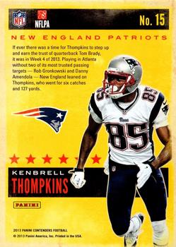 2013 Panini Contenders - Rookie of the Year Contenders #15 Kenbrell Thompkins Back