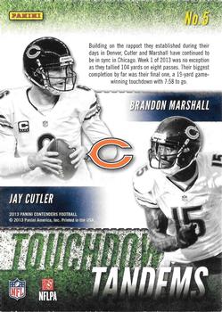 2013 Panini Contenders - Touchdown Tandems #5 Jay Cutler / Brandon Marshall Back