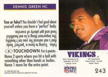 1992 Pro Set FACT Mobil #243 Dennis Green Back