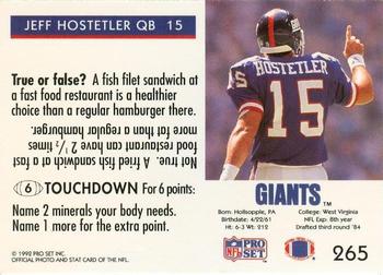 1992 Pro Set FACT Mobil #265 Jeff Hostetler Back