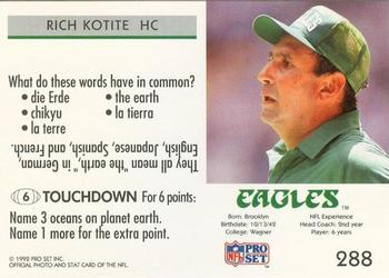 1992 Pro Set FACT Mobil #288 Rich Kotite Back