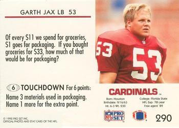 1992 Pro Set FACT Mobil #290 Garth Jax Back